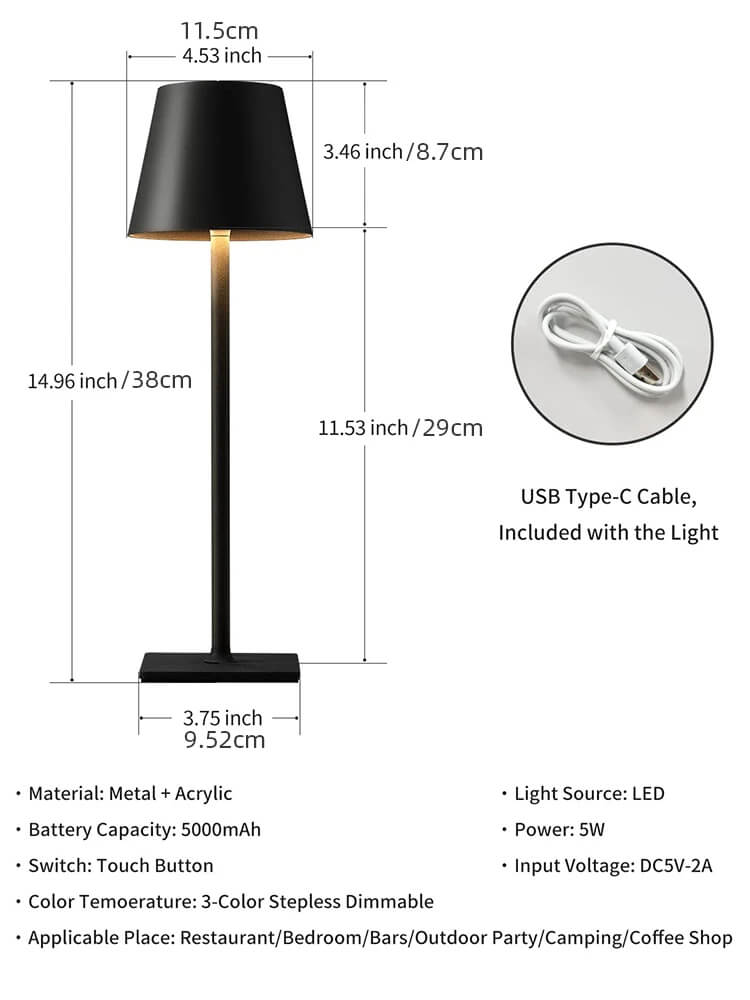 Lámpara LED de Mesa Portátil Táctil Recargable - Vintage, para Restaurante, Dormitorio, Bar y Cafetería