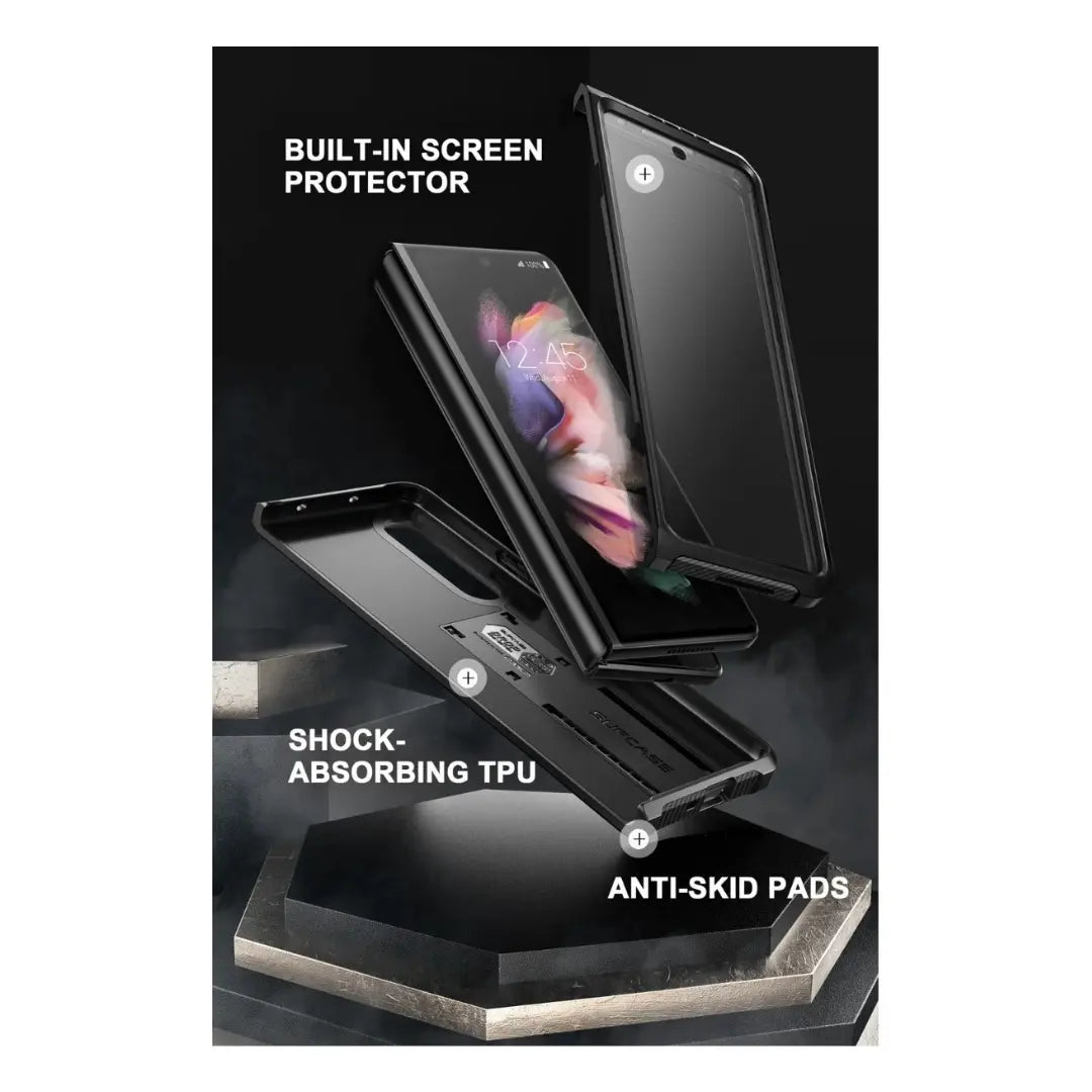 Supcase Unicorn Negro - Estuche 360° para Galaxy Z Fold 3 con Gancho para Cinturón
