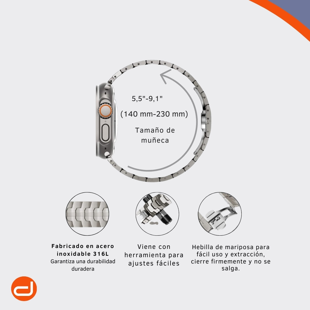 Correa De Acero Inoxidable para Apple Watch SE 1|2 44mm -