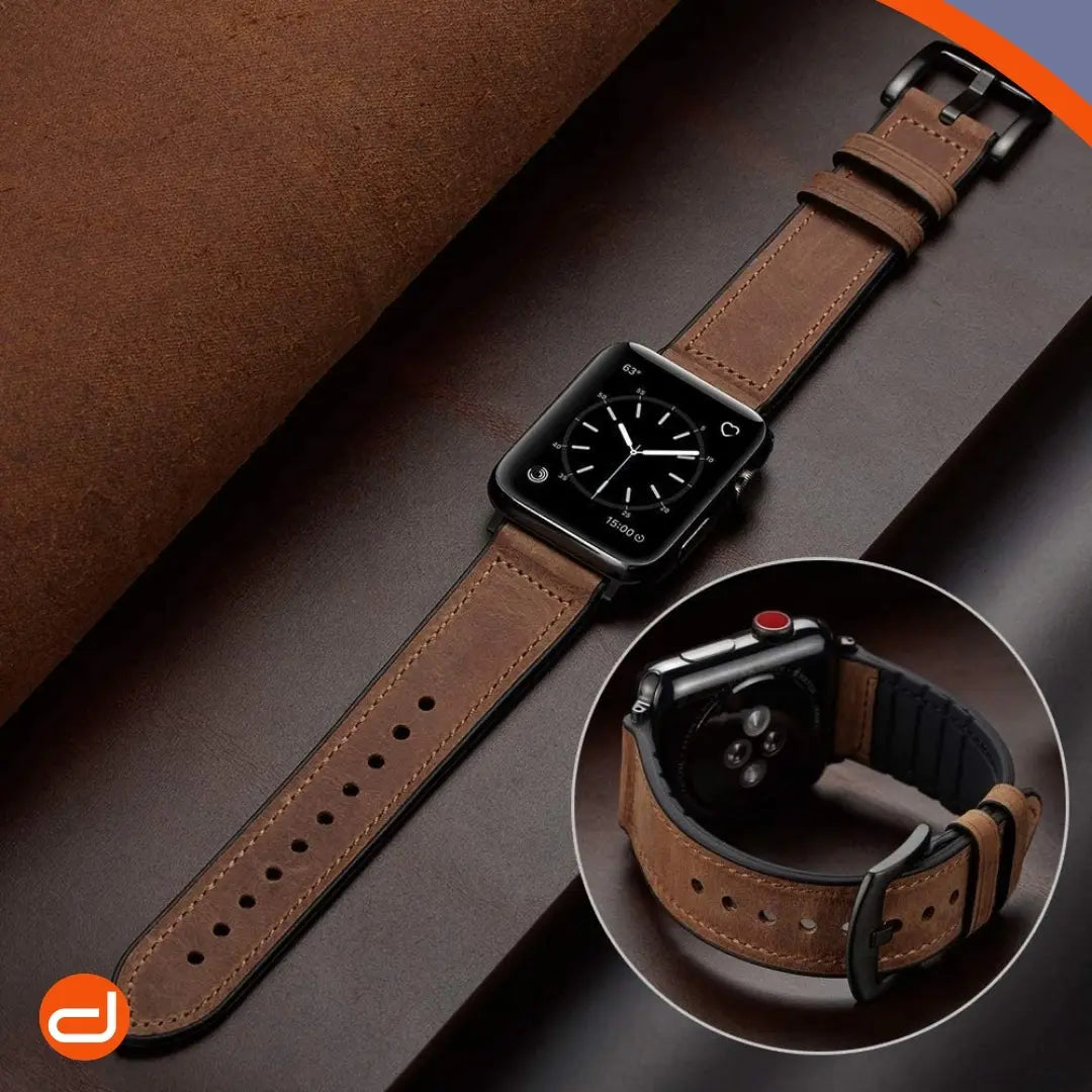 Correa de Cuero para Apple Watch Ouheng en color marrón