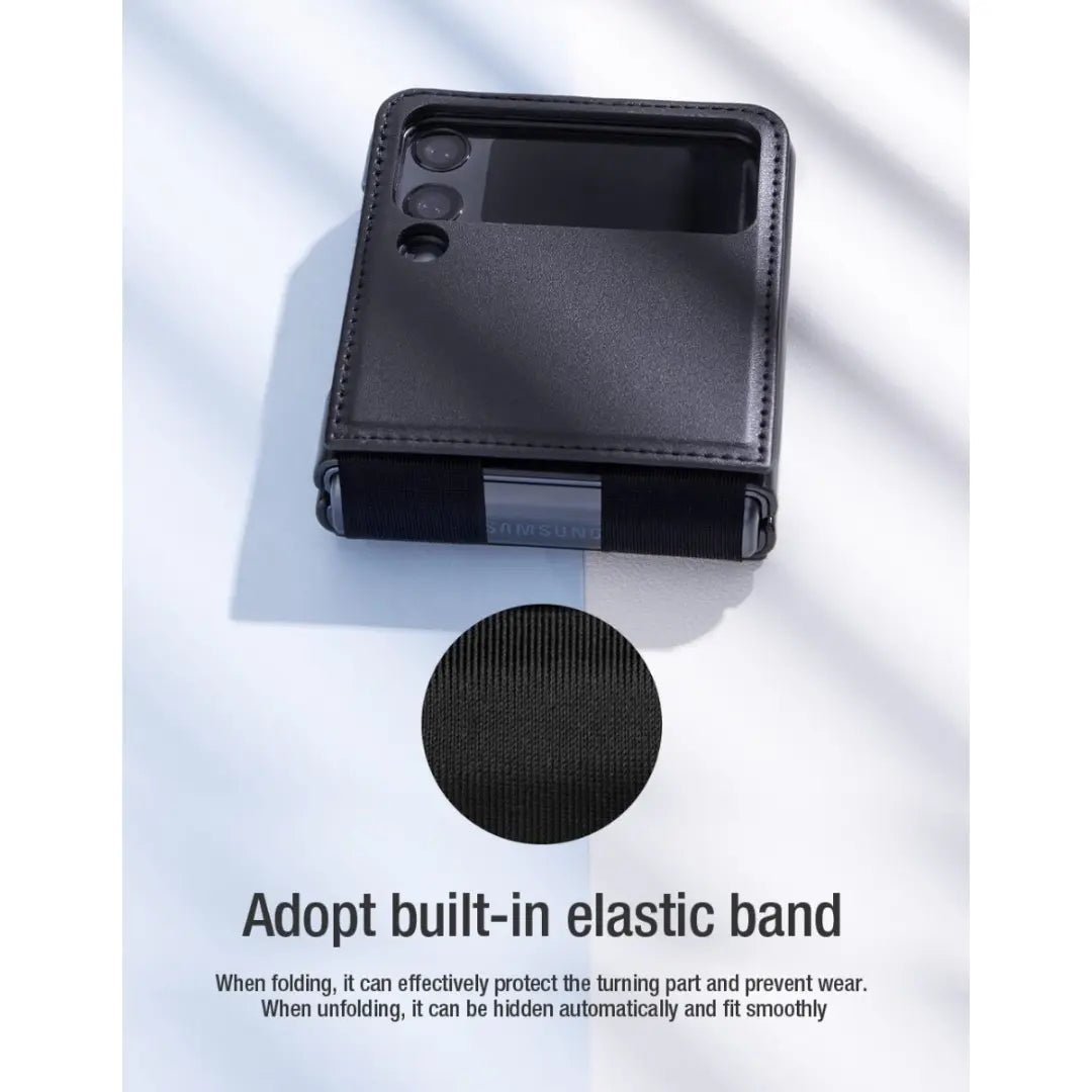 Funda de Cuero Vegano Nillkin Qin con Parante para Galaxy Z Flip 3 (2021) - Color Negro