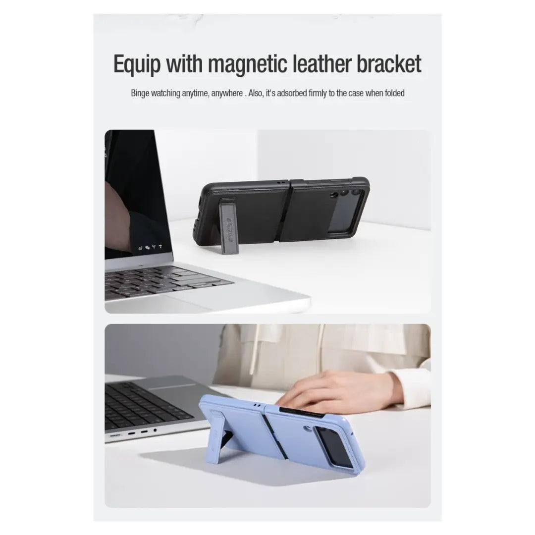 Funda de Cuero Vegano Nillkin Qin con Parante para Galaxy Z Flip 3 (2021) - Color Negro