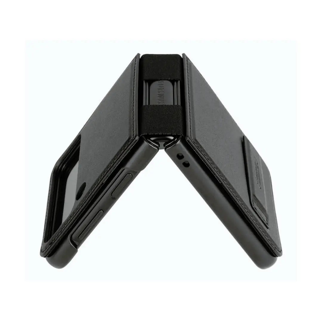 Funda de Cuero Vegano Nillkin Qin con Parante para Galaxy Z Flip 4 (2022) - Color Negro