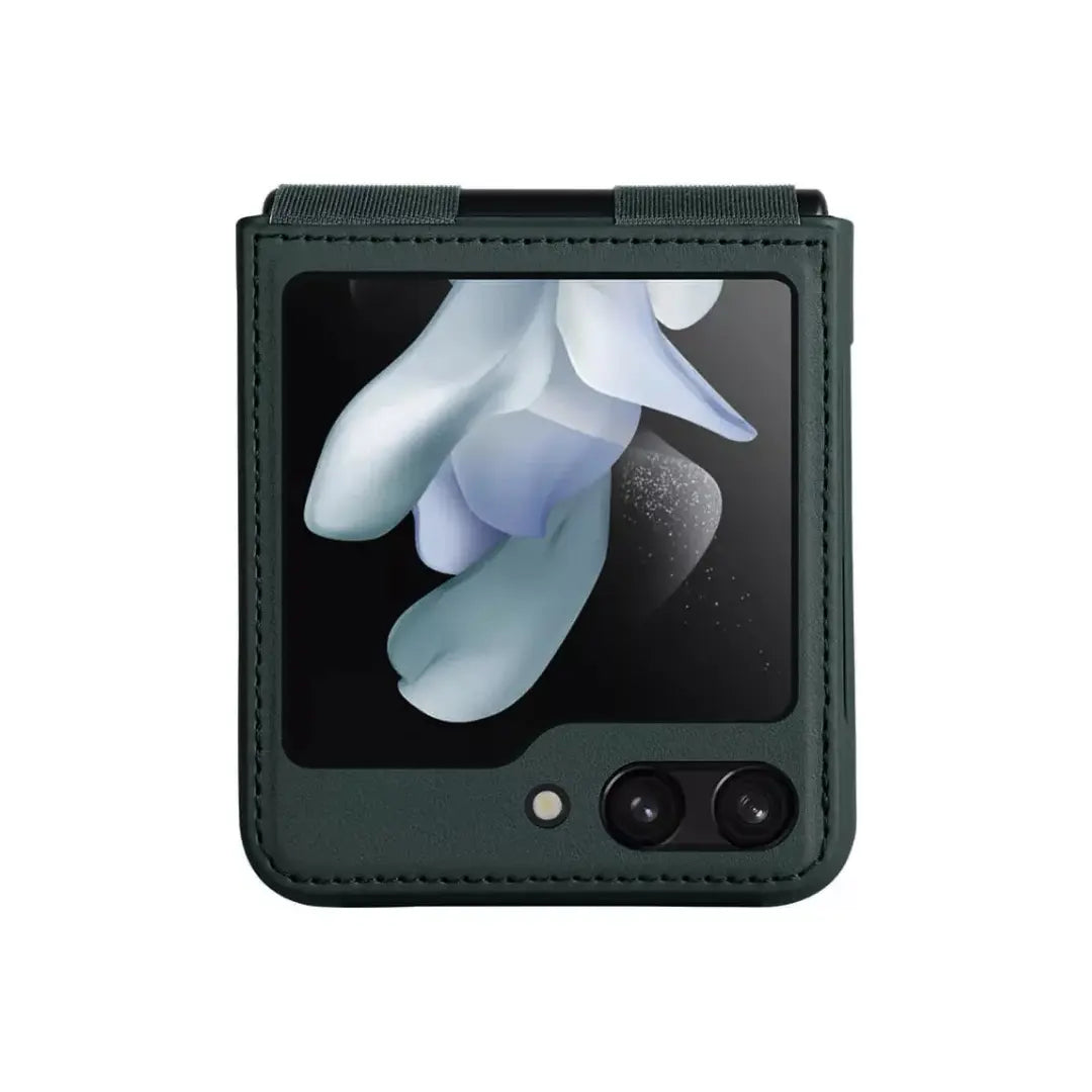 Funda de Cuero Vegano Nillkin Qin con Parante para Galaxy Z Flip 5 - Verde Olivo