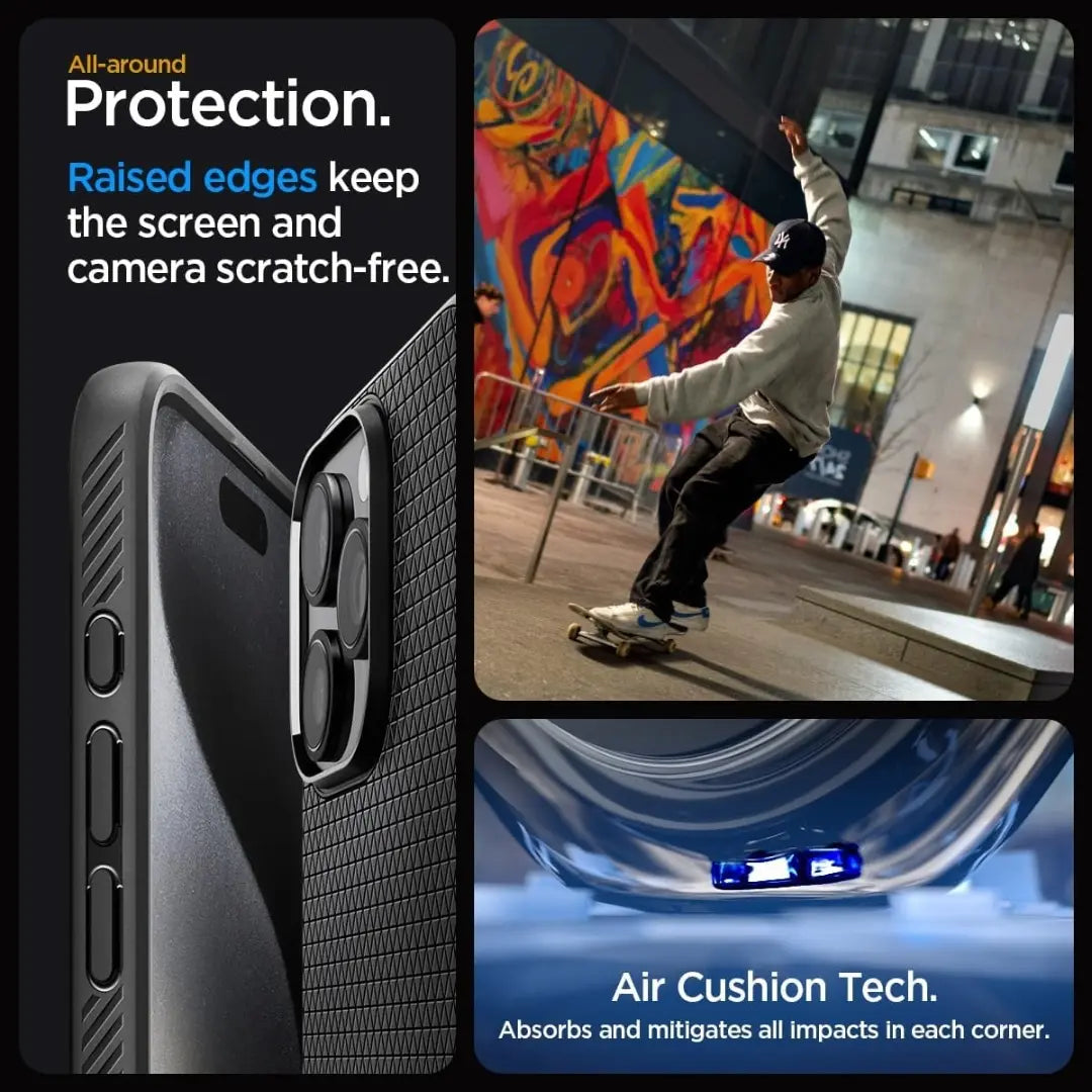 Case Spigen Liquid Air Negro Mate para iPhone 15 Pro Max 6.7 - Funda Estuche Militarizado