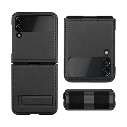 Funda de Cuero Vegano Nillkin Qin con Parante para Galaxy Z Flip 4 (2022) - Color Negro