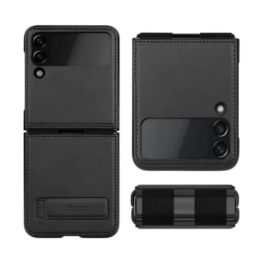 Funda de Cuero Vegano Nillkin Qin con Parante para Galaxy Z Flip 4 (2022) - Color Negro