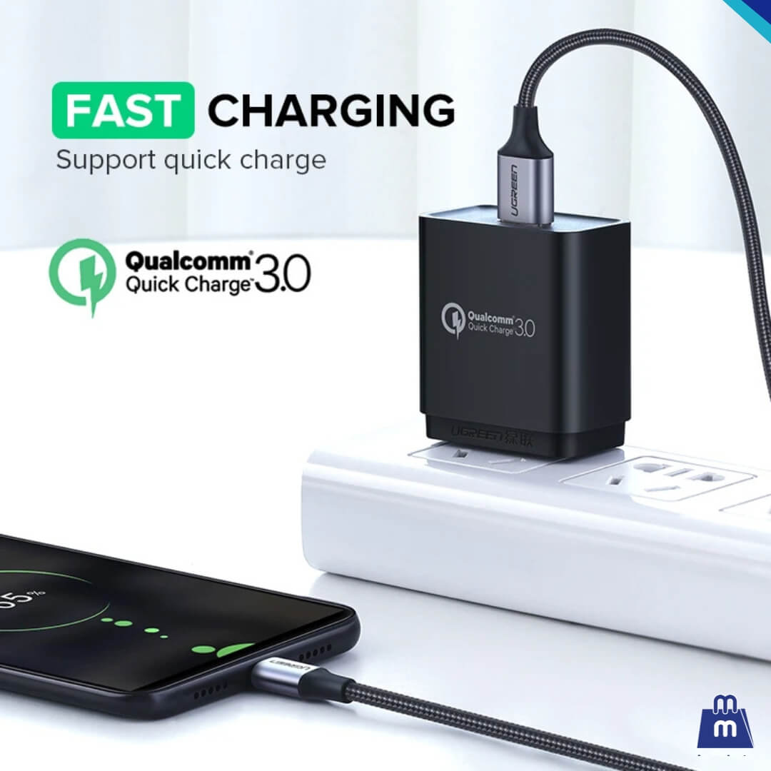 Ugreen Cable Micro USB 3A de Carga Rápida 25cm. para Samsung, Xiaomi y HTC - Nylon Resistente y Duradero