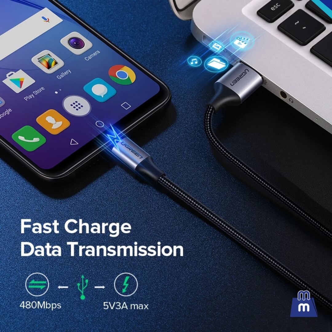 Ugreen Cable Micro USB 3A de Carga Rápida 25cm. para Samsung, Xiaomi y HTC - Nylon Resistente y Duradero