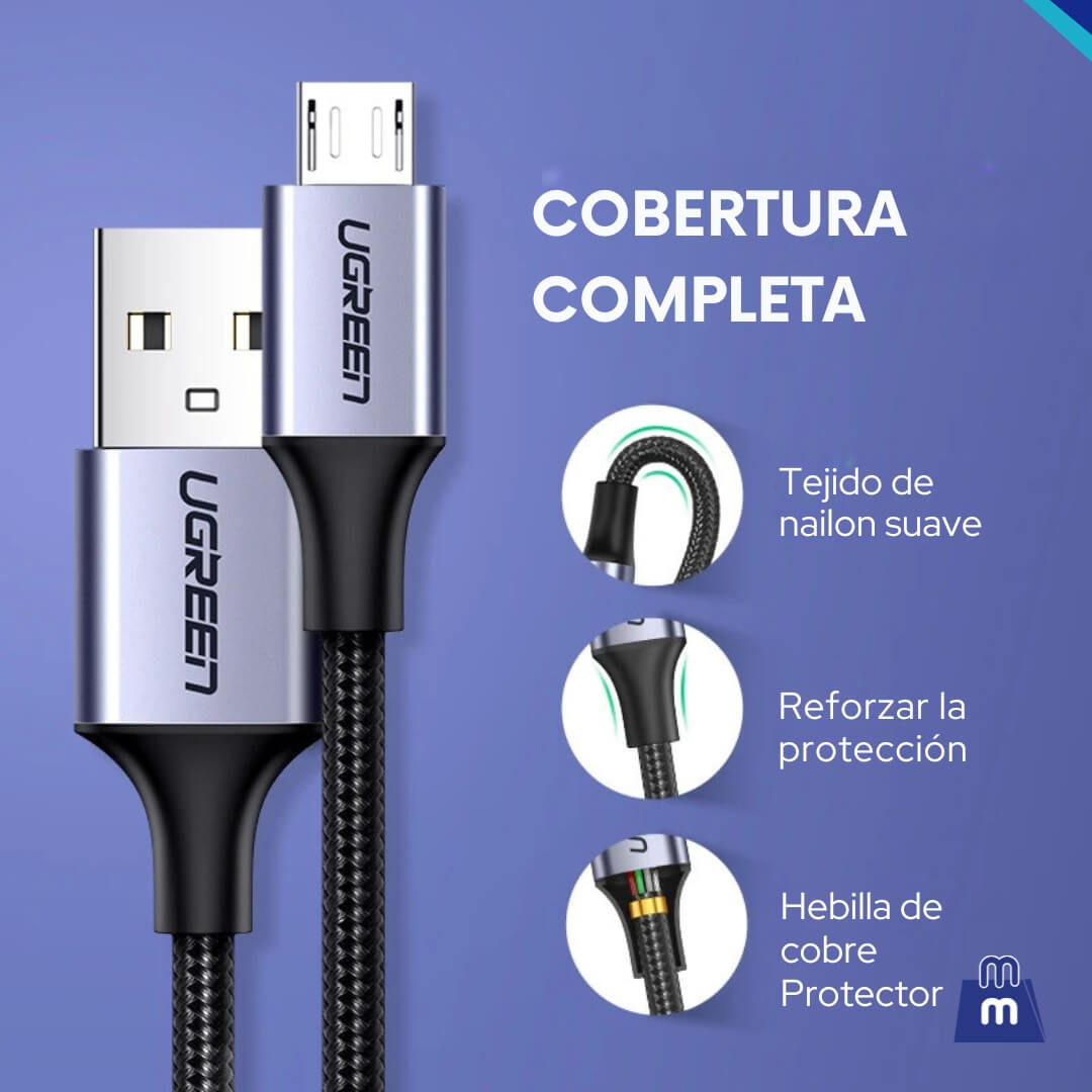 Ugreen Cable Micro USB 3A de Carga Rápida 25cm. para Samsung, Xiaomi y HTC - Nylon Resistente y Duradero