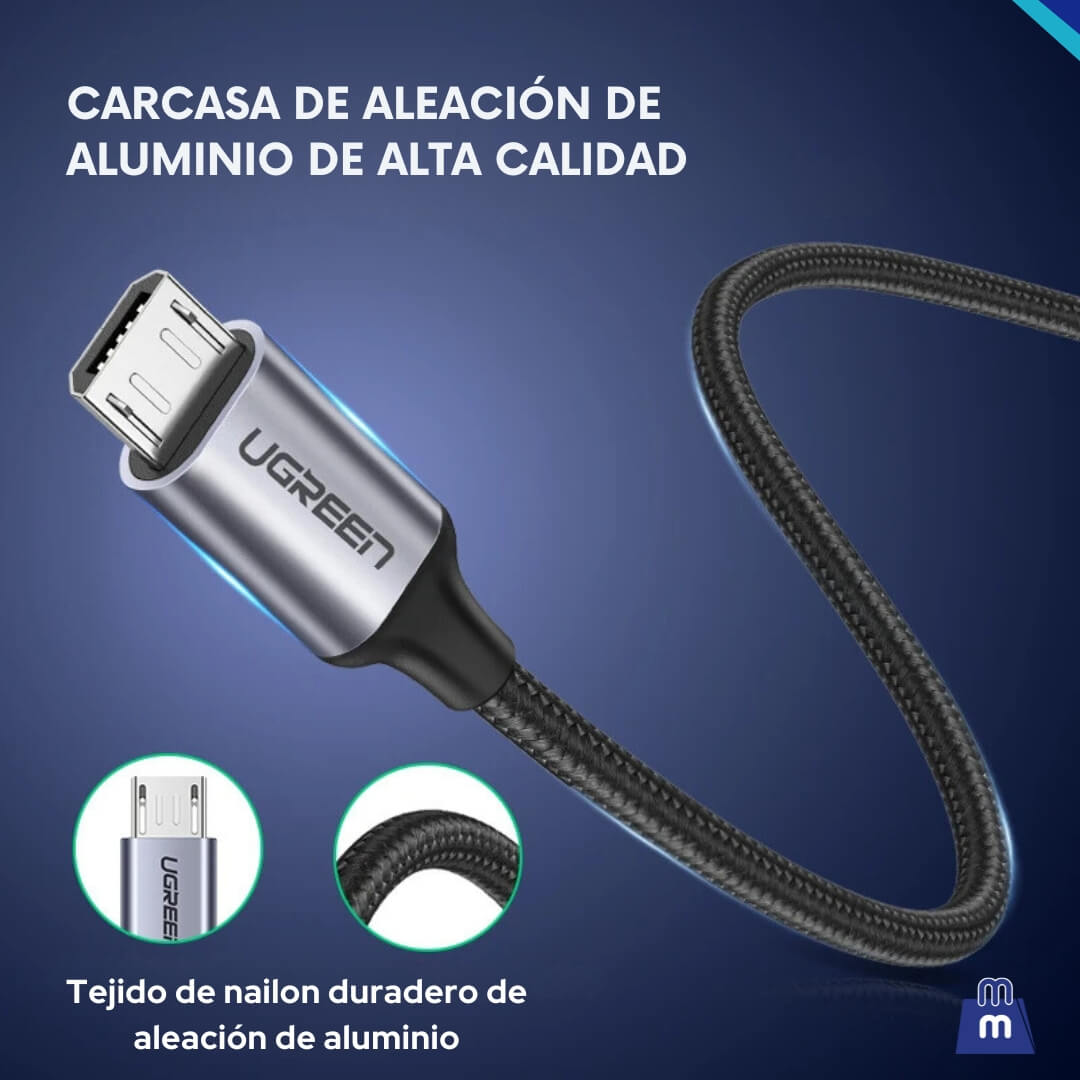 Ugreen Cable Micro USB 3A de Carga Rápida 25cm. para Samsung, Xiaomi y HTC - Nylon Resistente y Duradero